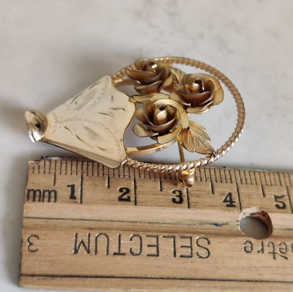 Vintage Bond Boyd Gold over Sterling Silver Flower Vase Pin - Picture 11 of 13
